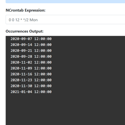 Screenshot of NCrontab Expression Tester tool