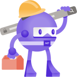 .NET Bot holding a browser URL bar and a toolbox