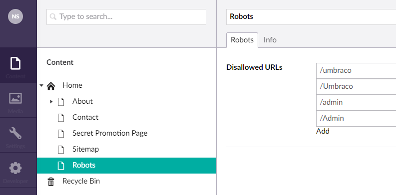 Disallow URL's using Robots document type