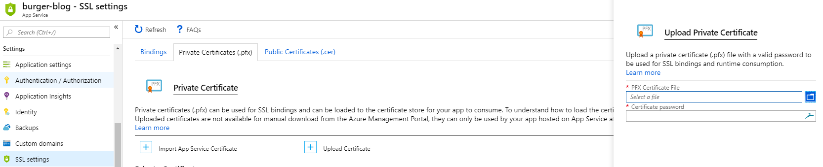 Azure App Service SSL Settings