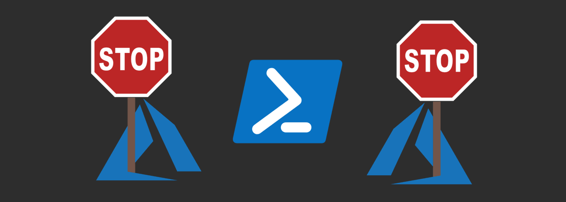 Azure logo holding stop sign and PowerShell logo