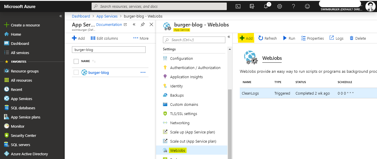 Add Azure Web Job