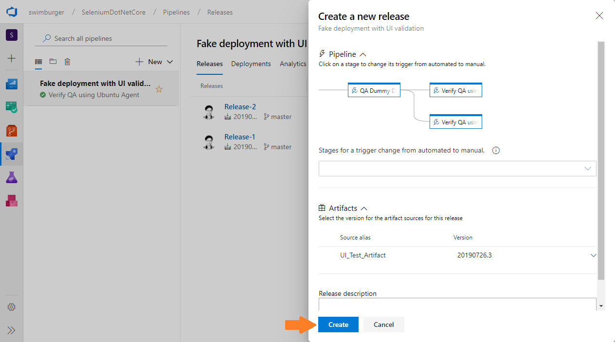 Azure DevOps create release details