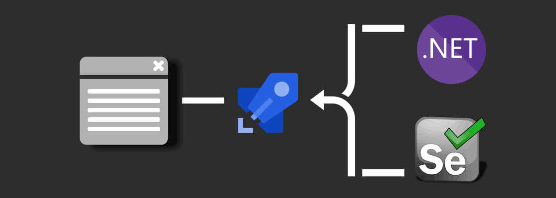 .NET and Selenium logo connected to Azure DevOps Pipelines logo driving browser