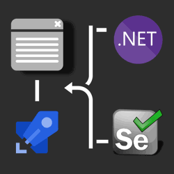 .NET and Selenium logo connected to Azure DevOps Pipelines logo driving browser