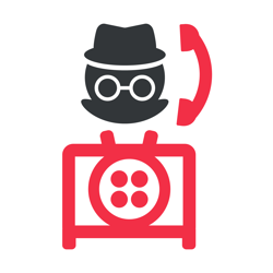 Incognito person using a rotary phone with the Twilio logo