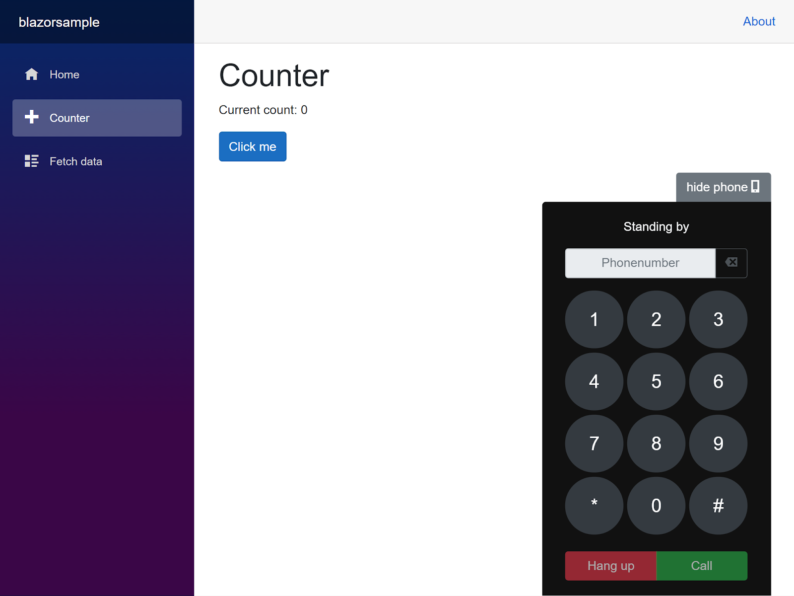 Screenshot of the completed application showing the dialer component