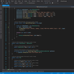 Screenshot of Visual Studio with EF Raw SQL Code