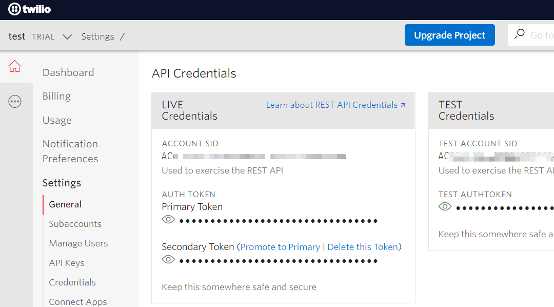Screen recording of the API Credentials. The "Promote to Primary" link is clicked on Secondary Token.