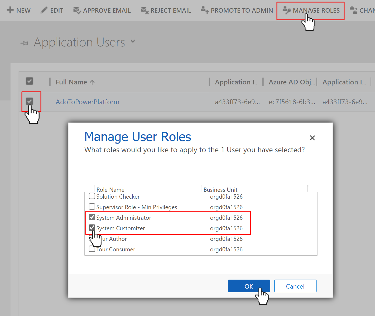 Modal to manage user roles