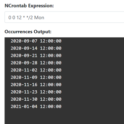 Screenshot of NCrontab Expression Tester tool