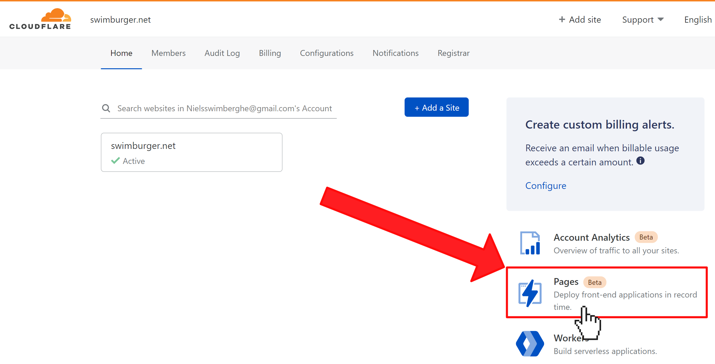 Cloudflare Dashboard where the Cloudflare Pages link is pointed at