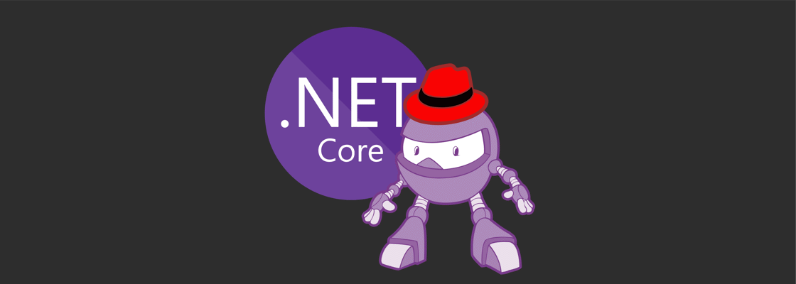 .NET Core logo + Dotnet bot wearing Red Hat
