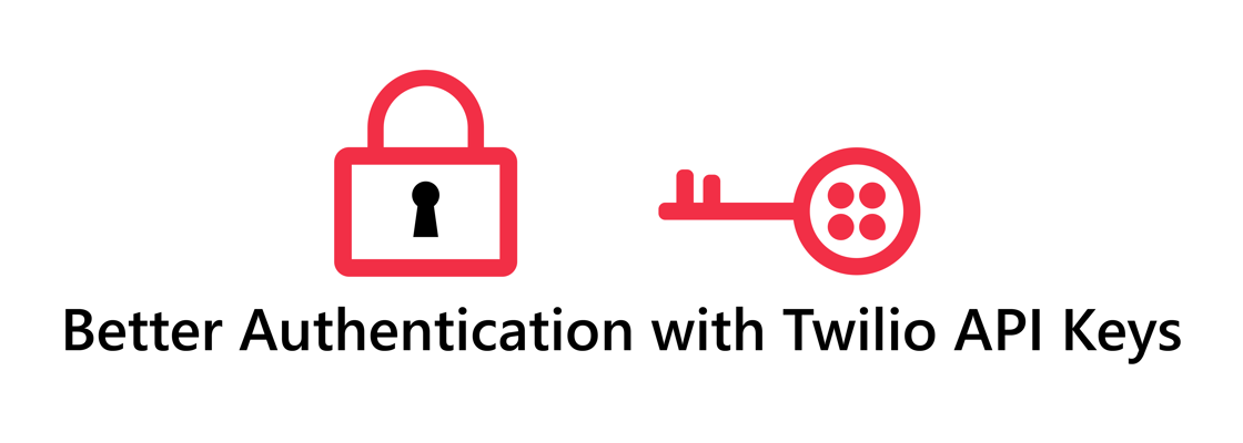 An illustration of a lock and a key. The key handle is in the shape of the Twilio logo. Underneath the illustration is text: Better Authentication with Twilio API Keys