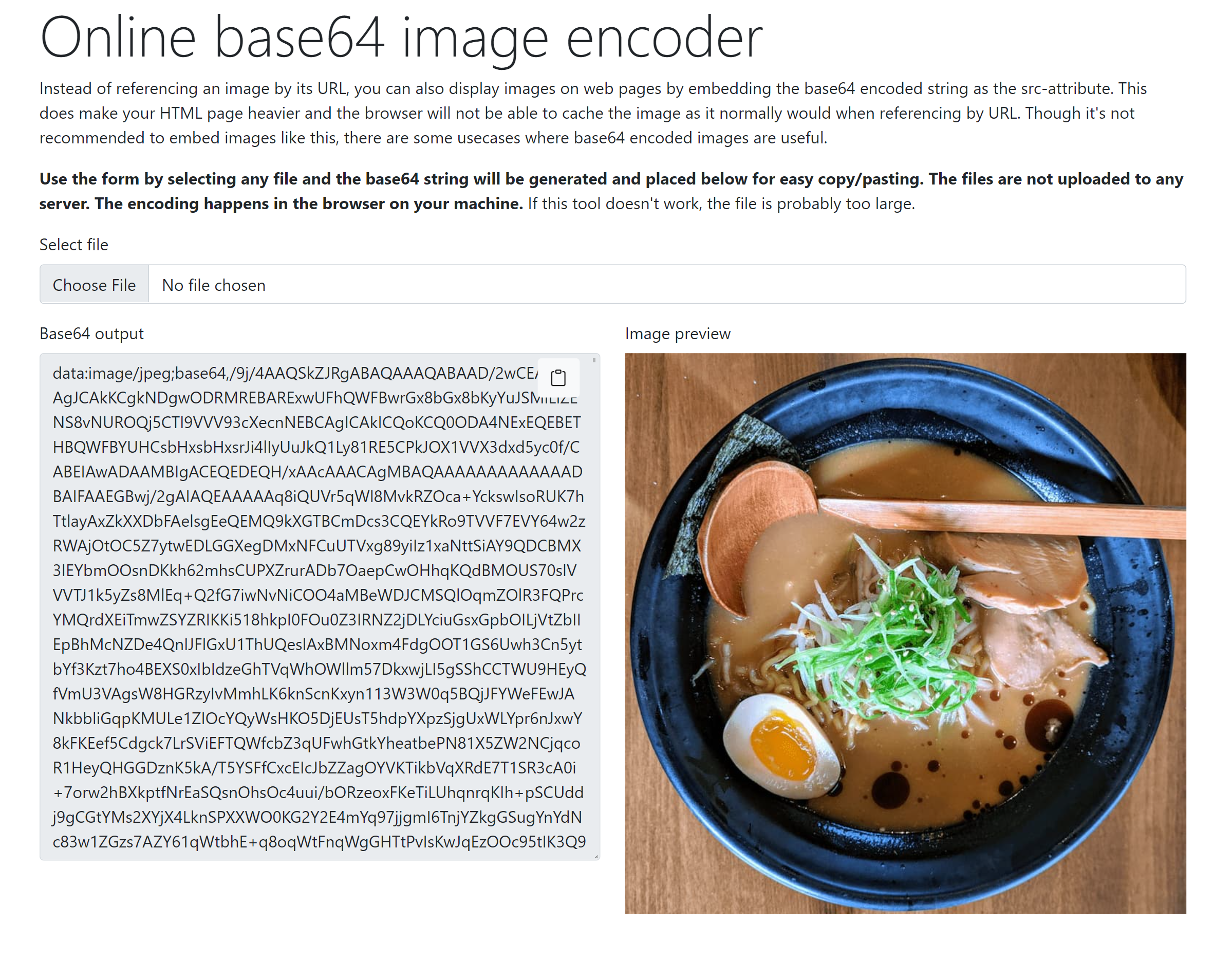 Screenshot of &quot;Online base64 image encoder&quot; tool