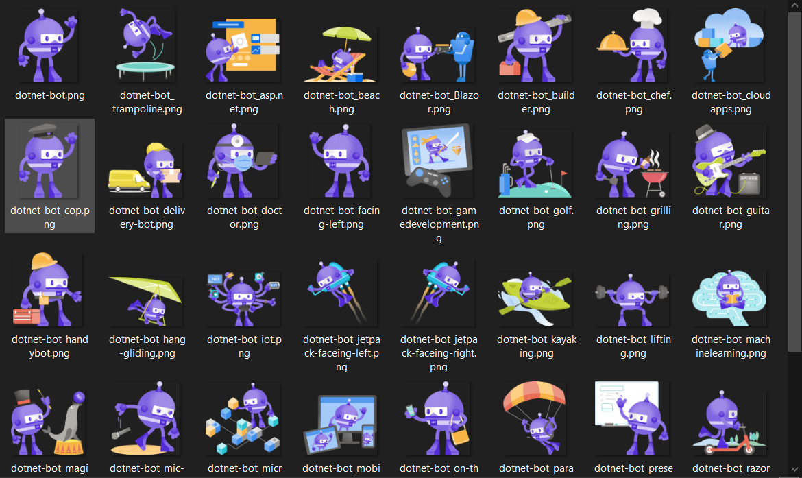 Screenshot of folder full of .NET bots