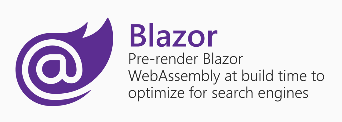 Blazor logo next to title: Pre-render Blazor WebAssembly at build time to optimize for search engines